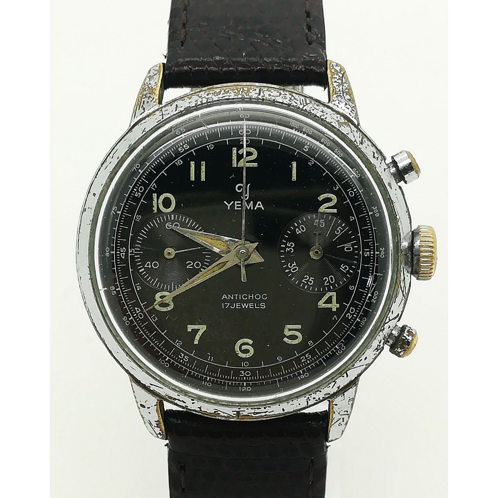 Reloj de Cuerda YEMA Vintage Piloto Militar Chrono Valjoux 92 Negro