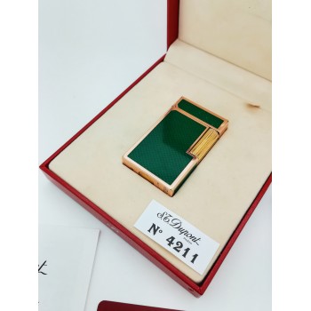 Mechero S.T. DUPONT Rara laca china verde con Oro Rosa / Encendedor Completo de segunda mano