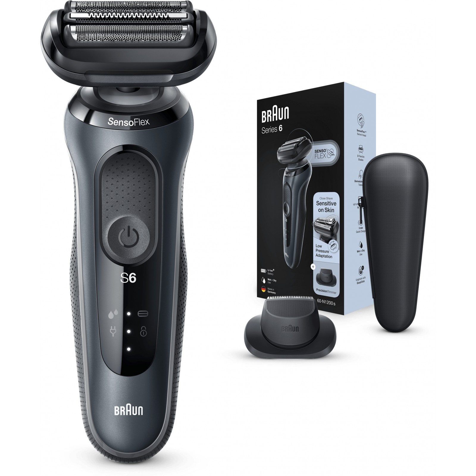 Afeitadora Eléctrica BRAUN Series 6 Máquina de Afeitar Barba con  Recortadora de Precisión y Cabezal SensoFlex