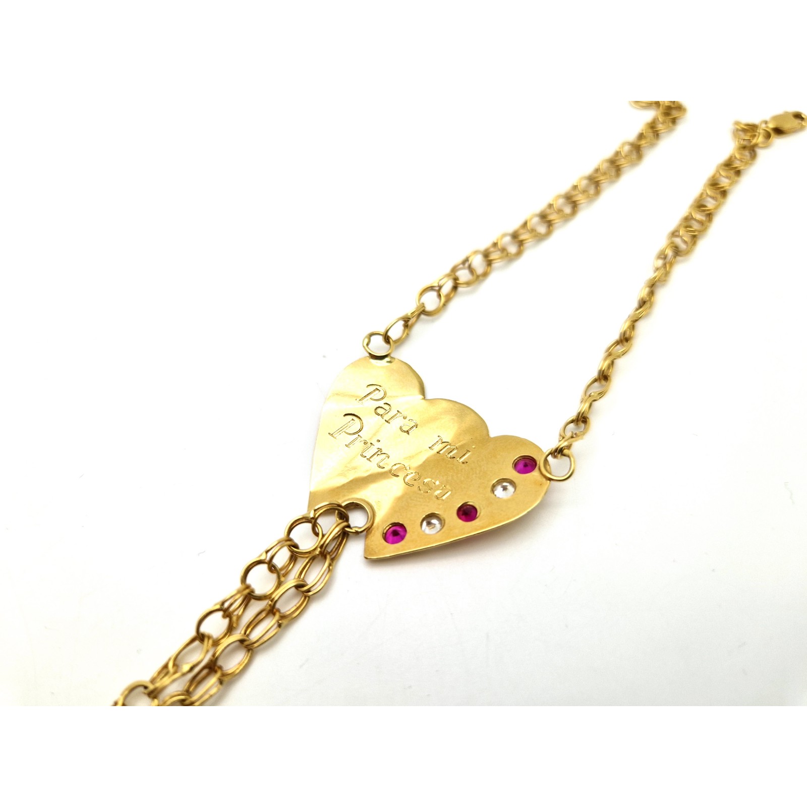 Pulsera de dedo Oro 18 K 10.6 GR con corazones y piedras de colores de